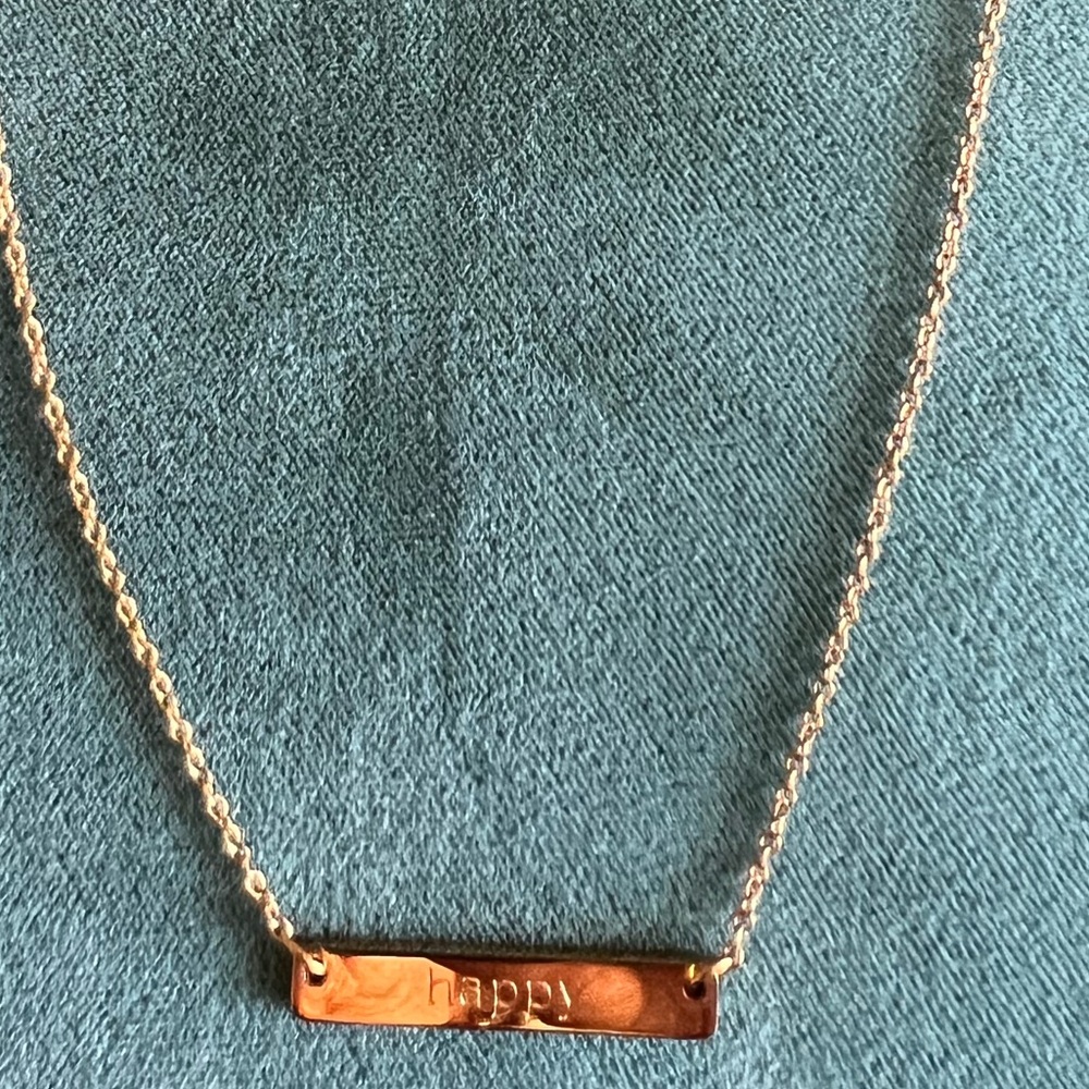 Gold 'Happy' Bar Necklace 18”